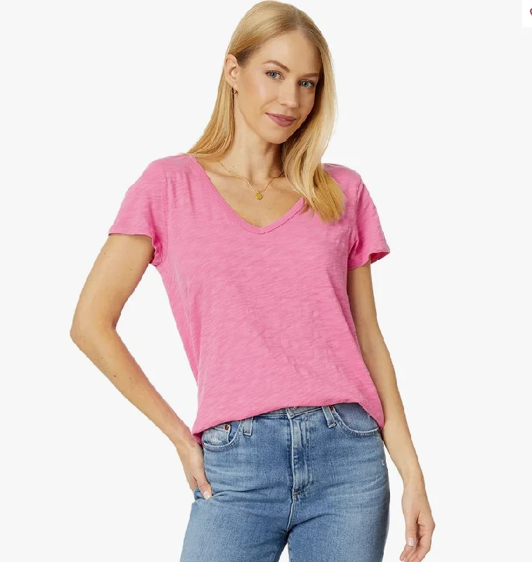 Dylan Slub Cotton Shirt Tail V-Neck Tee Pink Villa Classic V-Neck Short Shirt