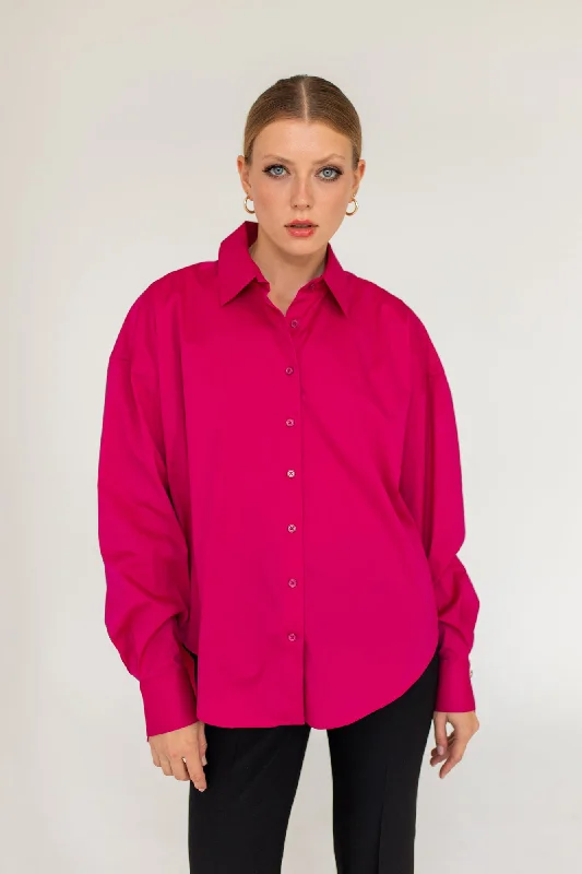 Classic Oversize Shirt Fuchsia Classic Casual Short Sleeve