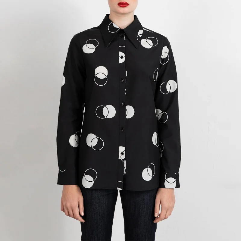 Essential Cotton Silk Shirt With Dot Print Relaxed Cotton Short Blouse