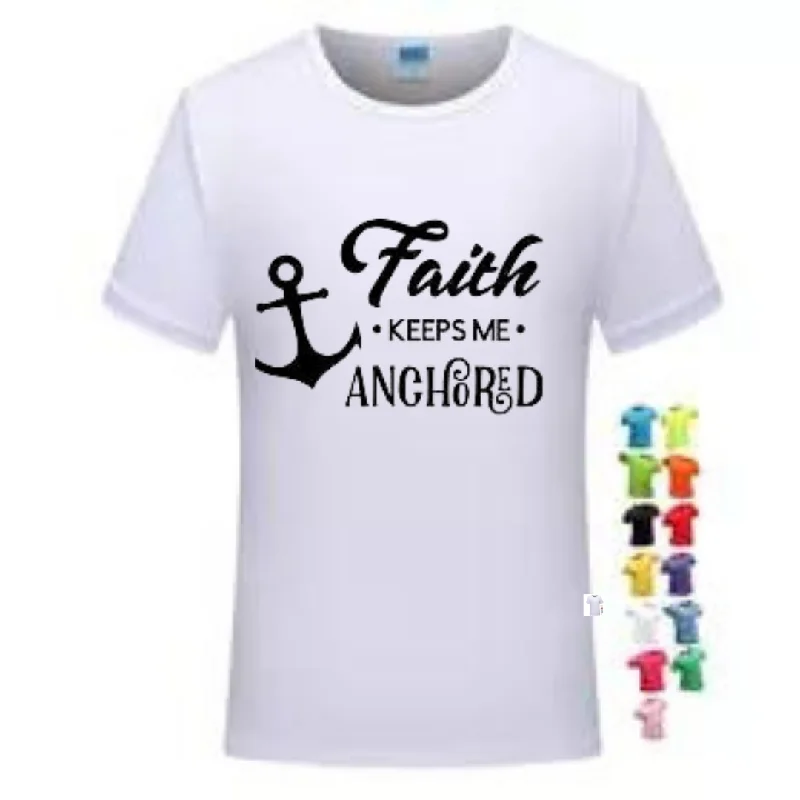 Faith keeps me Anchored 100% Cotton T-Shirt Chenille Brocade Lace