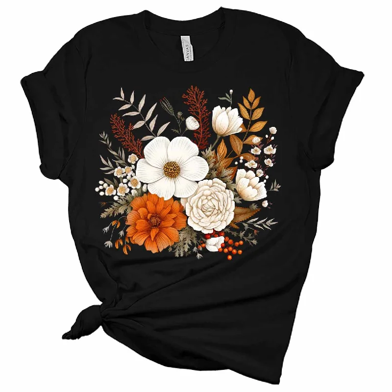 Fall Floral Women's Graphic Tee Print Jacquard Patchwork