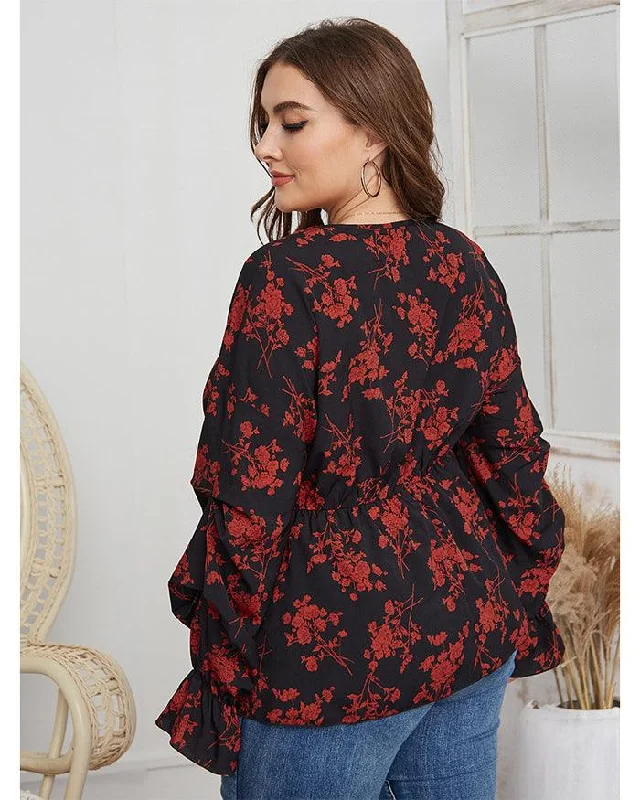Women Plus size V-neck Shirt Shirts Spring Top Cozy Plain Short Sleeve