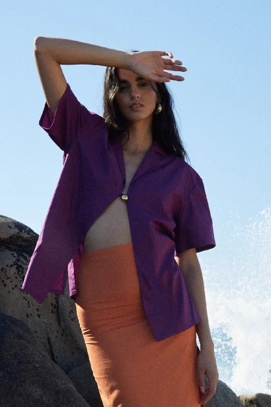 Florian Shirt Purple Elegant Draped Short Sleeve