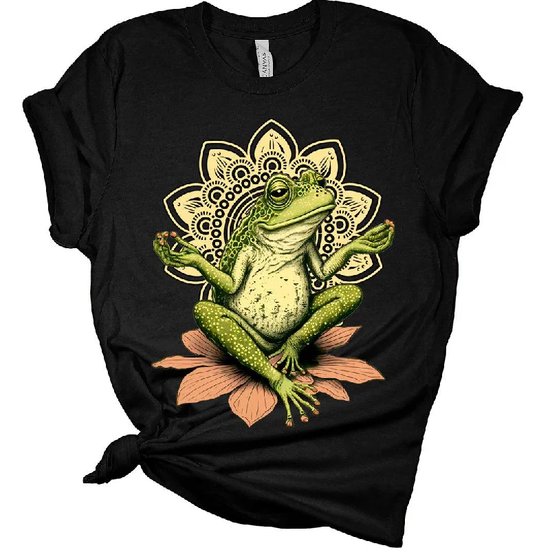 Frog Zen Shirt Women's Cottagecore Aesthetic T-Shirt Print Jacquard Patchwork