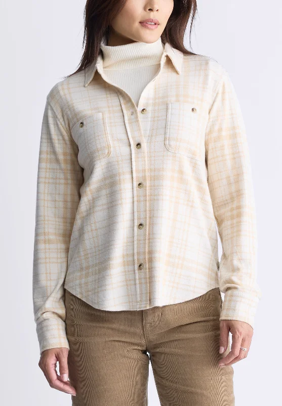 Georgie Women's Long-Sleeved Plaid Shirt, Biscotti Beige - KT0124F Classic Denim Short Sleeve Georgie Women's Long-Sleeved Plaid Shirt, Biscotti Beige - KT0124F Classic Denim Short Sleeve