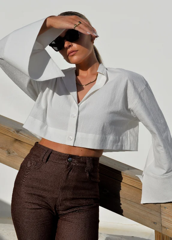 Aurora Cropped Shirt White Classic Short Sleeve Tunic