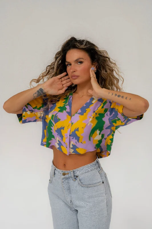 Blair Cropped Shirt Multicolor Fashionable Button-Front Short Sleeve