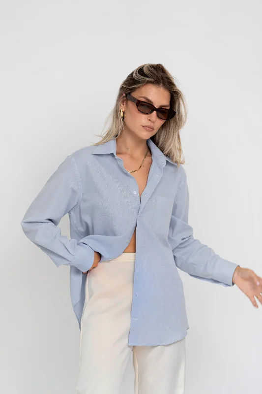 The Dad Shirt Light Blue Relaxed Cotton Short Shirt