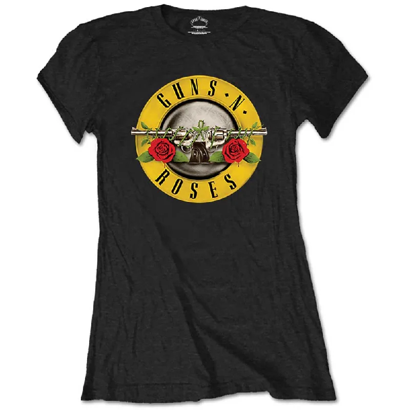 Guns N' Roses Ladies T-Shirt: Classic Bullet Logo (Skinny Fit) Zippered Buttoned Snapped