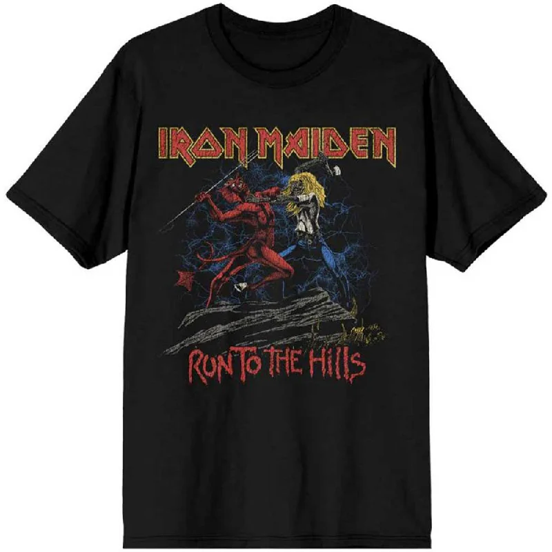 Iron Maiden | Official Band T-Shirt | Number of the Beast Run To The Hills Distress Front Pockets Side Pockets Patch Pockets