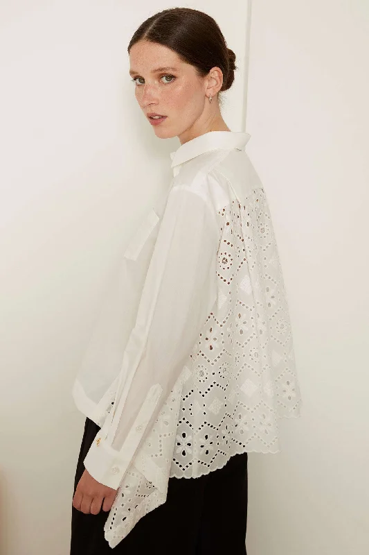 Jovonna Arja White Broderie Anglaise Back Shirt Stylish Crew Neck Shirt