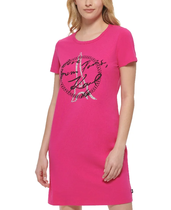 Karl Lagerfeld Paris Embellished Logo T-Shirt Dress Iron Safe Non-Iron Wrinkle Free