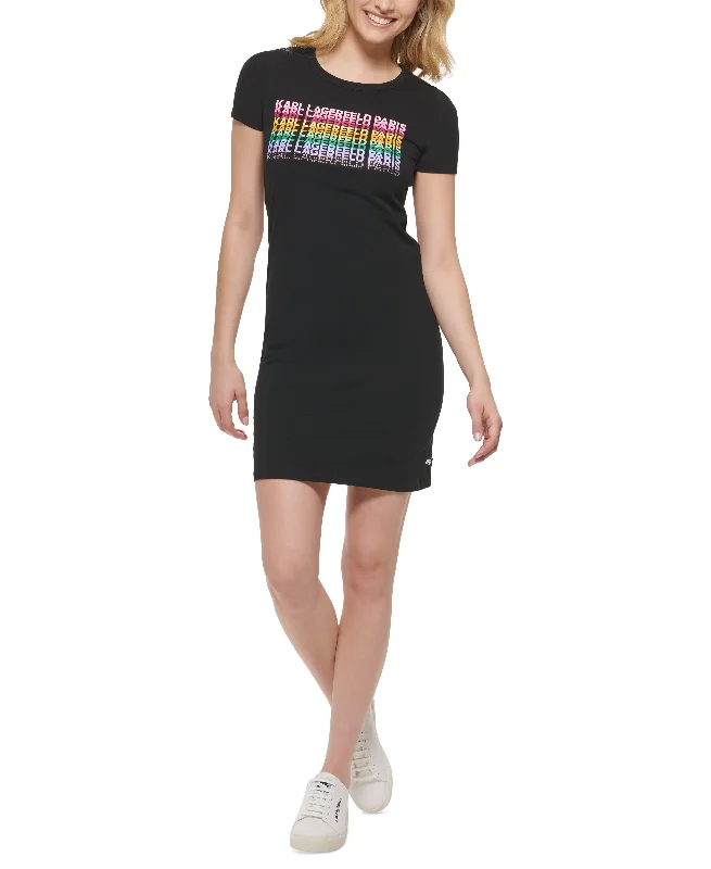Karl Lagerfeld Paris Womens Logo T-Shirt Dress Seamless Knitted Crochet