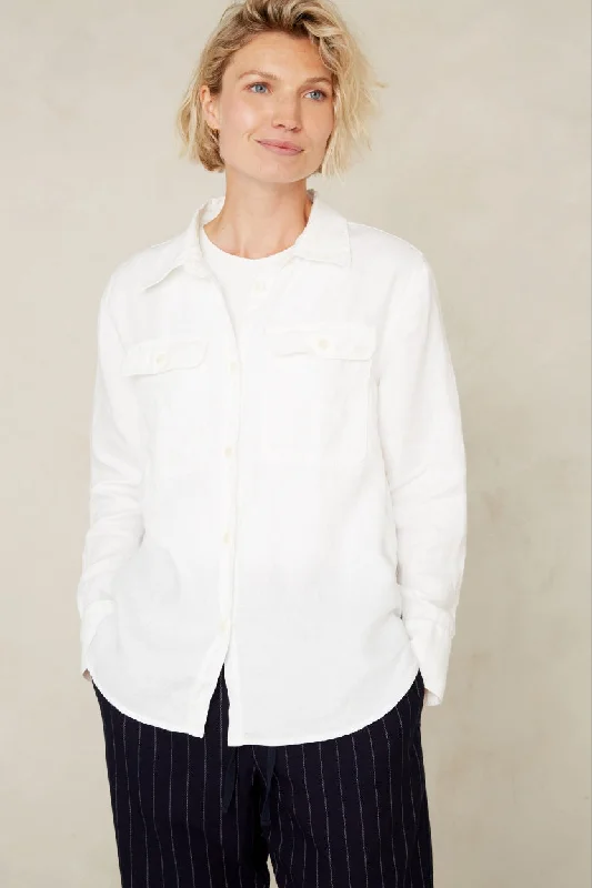 Charlene Linen Shirt Optical White Classic Cropped Short Sleeve