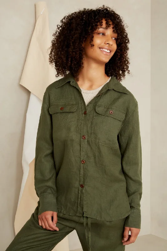 Charlene Linen Shirt Treetop Relaxed Cotton Short Blouse