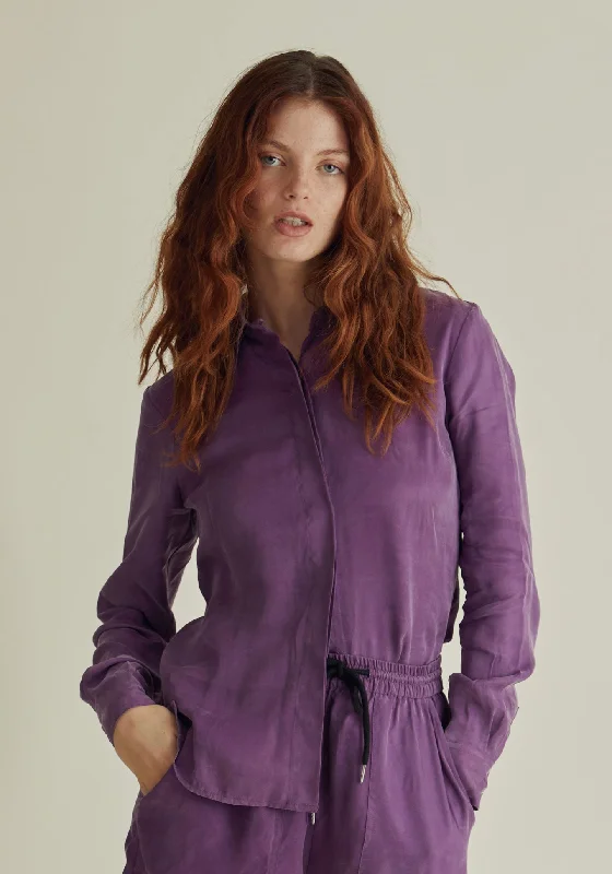 Kenji Shirt Cupro Purple Modern Short Sleeve Top