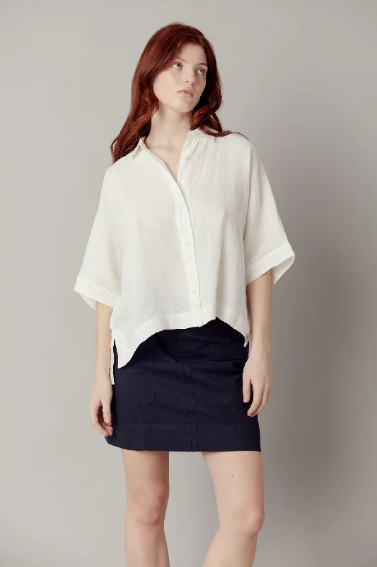Kimono Organic Linen Shirt Off White Comfortable Short Sleeve Tunic