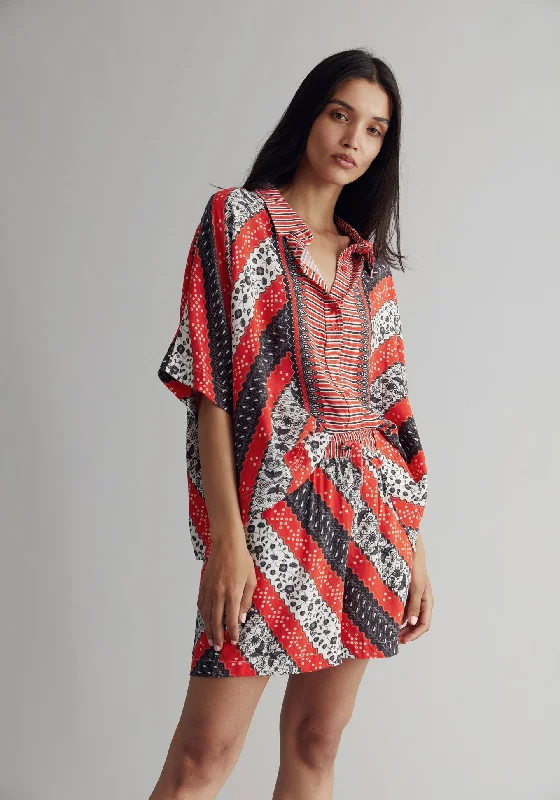Kimono Organic Linen Shirt Poppy Red Trendy Sleeveless Short Shirt