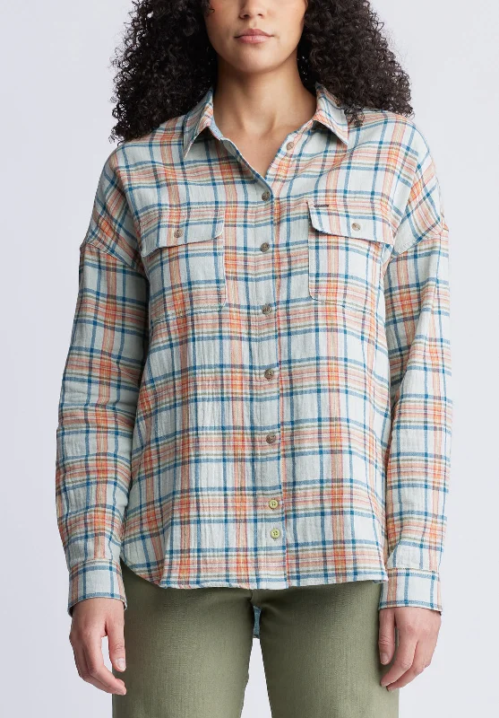 Malena Women’s Long Sleeve Plaid Shirt in Beige - WT0081P Classic Cropped Short Sleeve Malena Women’s Long Sleeve Plaid Shirt in Beige - WT0081P Classic Cropped Short Sleeve