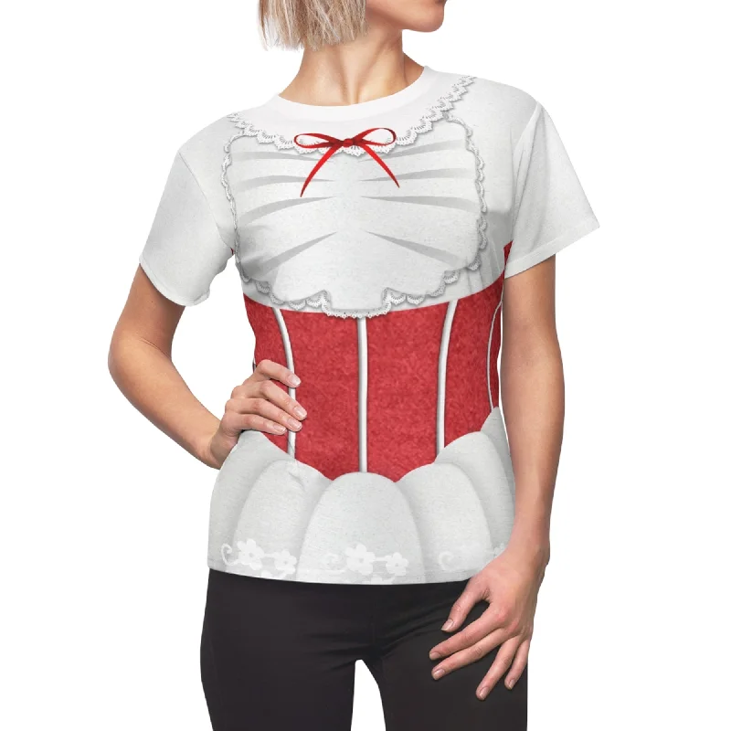 Mary Poppins Women's Shirt, Jolly Holiday Costume Trendy Tie-Front Short Shirt