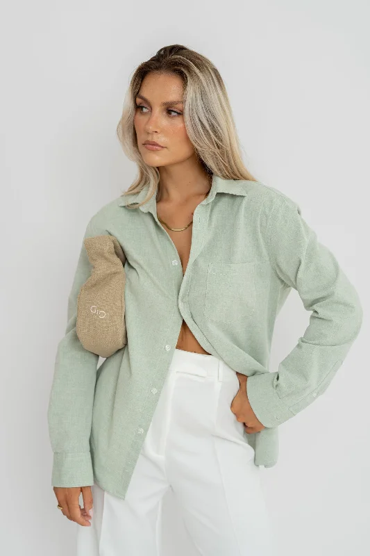 Miles Cotton Shirt Mint Green Classic Basic Short Shirt