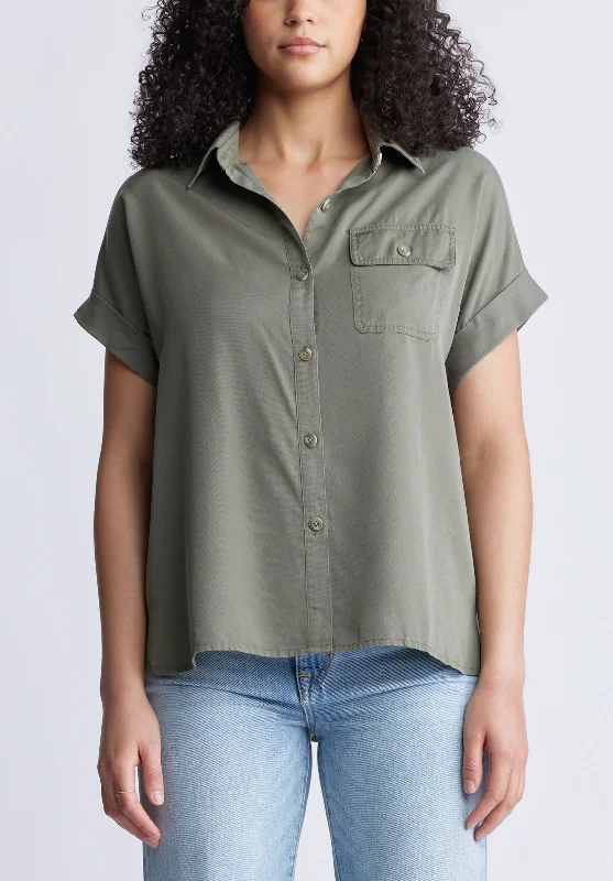 Milly Women's Short Sleeve Shirt, Khaki - WT0132S Cozy Knit Short Sleeve Top