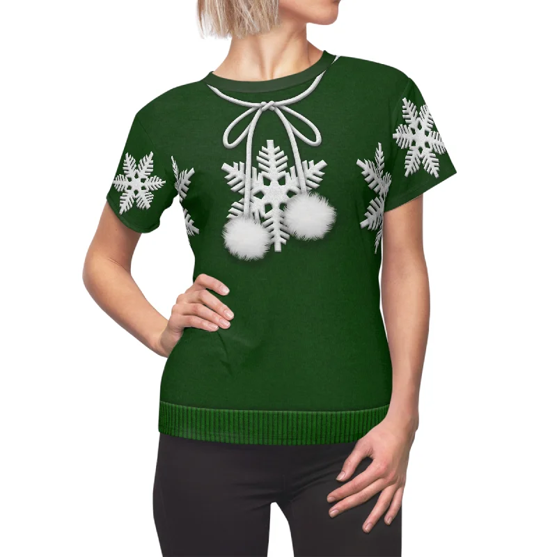 Minnie Snowflake Women's Shirt, Disney Christmas Costume Cozy Printed Short Shirt