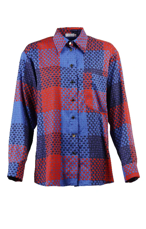 Morphini Oversized Shirt Checked Red Soft Cotton Short Shirt