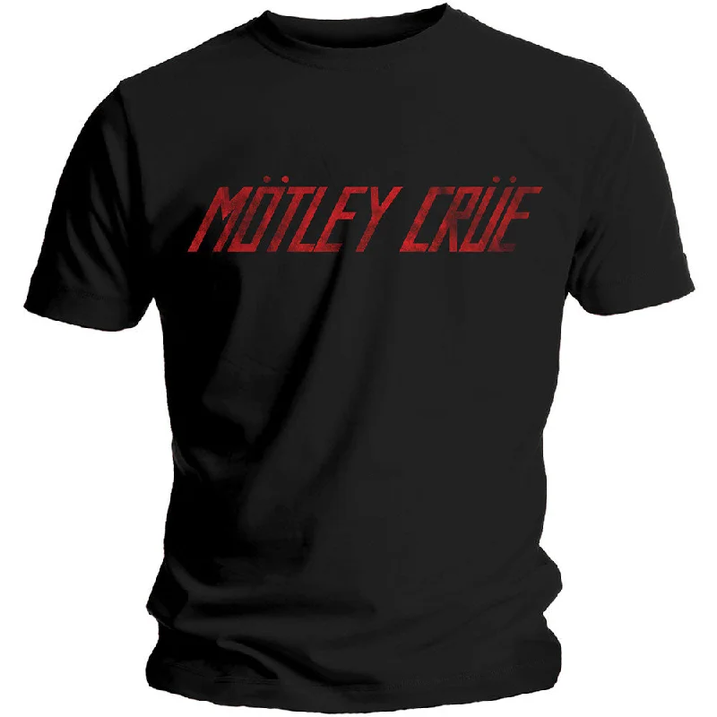 Motley Crue | Official Band T-shirt | Distressed Logo Notch Collar Peter Pan Collar Cowl Neck