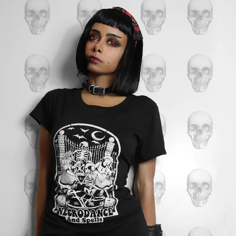Necrodance And Spells Black Graphic T Shirt Fashionable Draped Short Sleeve