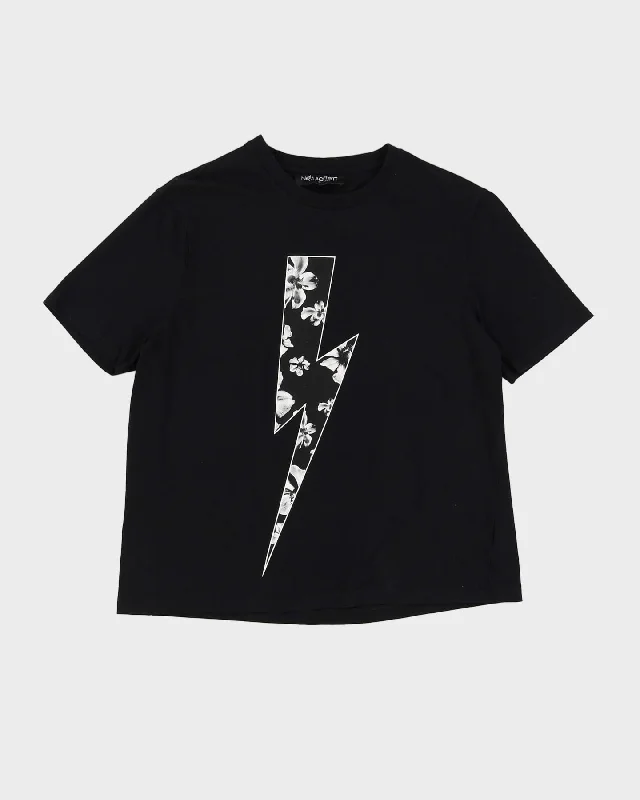 Neil Barrett Black Lightning Bolt T-Shirt - XL Faux Fur Fabric Real Fur Fabric Shearling Fabric