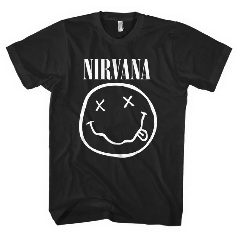 Nirvana | Official Band T-Shirt | Happy Face Hooded Caped Shawl Collar