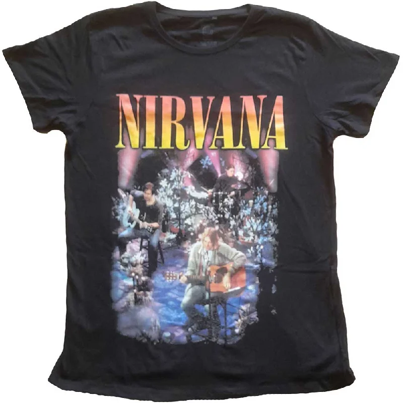 Nirvana Ladies T-Shirt: Unplugged Photo Mesh Blend Leather Blend Suede Blend