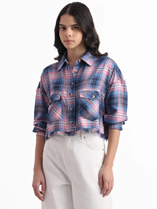 Nuon Blue & Pink Checkered Shirt Comfortable Summer Short Shirt