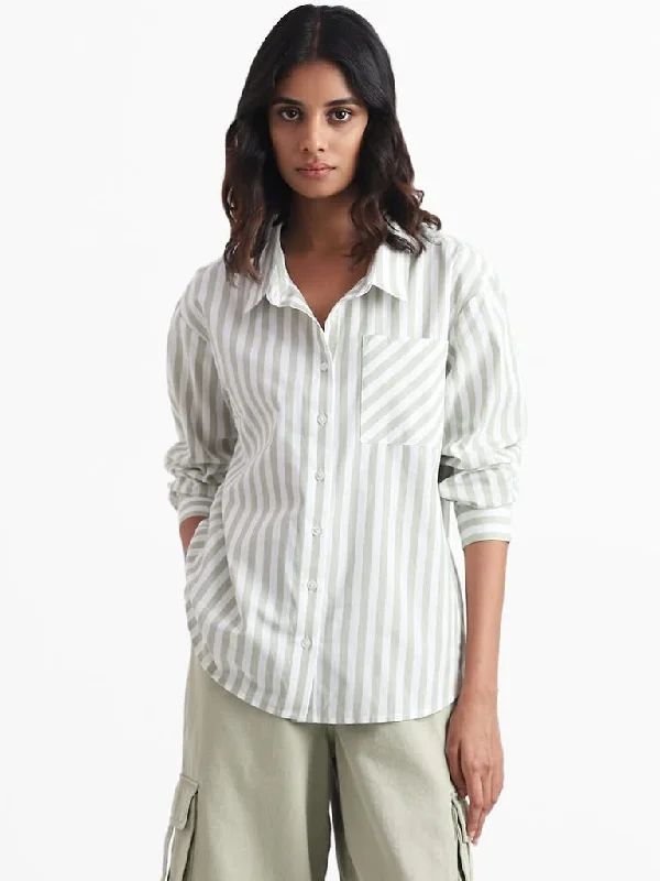 Nuon White Classic Striped Shirt Stylish Crew Neck Shirt