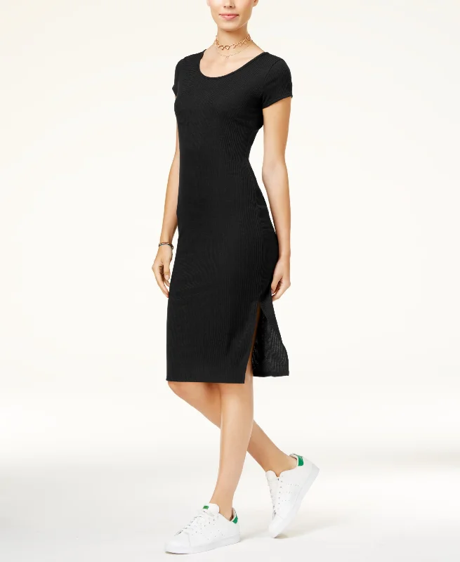 One Clothing Juniors Lace Up Rib Knit T-Shirt Dress Notch Collar Peter Pan Collar Cowl Neck