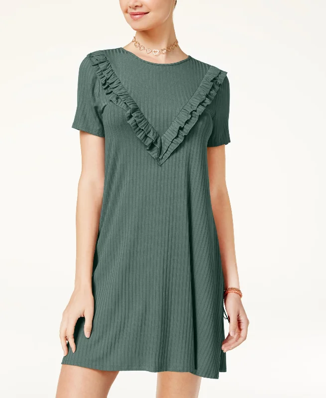 One Clothing Juniors Ribbed Ruffled T-Shirt Dress Cashmere Blend Cotton Blend Poly Blend