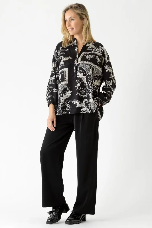 One Hundred Stars TOPDAMBLK Vintage Damask Black Darcy Shirt Casual Ruffle Short Shirt One Hundred Stars TOPDAMBLK Vintage Damask Black Darcy Shirt Casual Ruffle Short Shirt