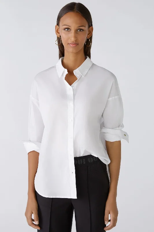 Oui 87718 Optic White Dropped Shoulder Shirt Fashionable Plaid Short Sleeve