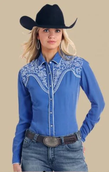 Panhandle Women's Cobalt Embroidered Shoulder Snap Shirt Fashionable Short Sleeve Vest Panhandle Women's Cobalt Embroidered Shoulder Snap Shirt Fashionable Short Sleeve Vest