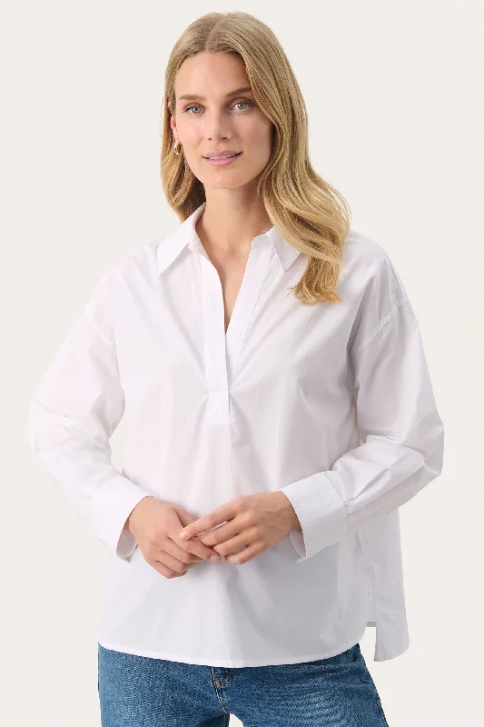Part Two 30308868 LynnePW Shirt Bright White Trendy Button-Front Short Sleeve