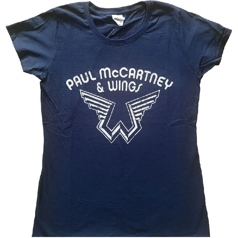 Paul McCartney Ladies T-Shirt: Wings Logo Asymmetrical Pockets Print