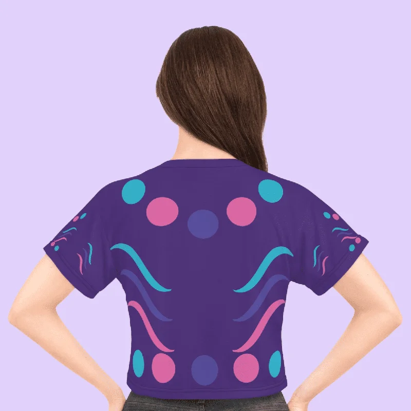 Purple Crop Tee With Pink And Blue Circles Polka Dot Checkered Tartan