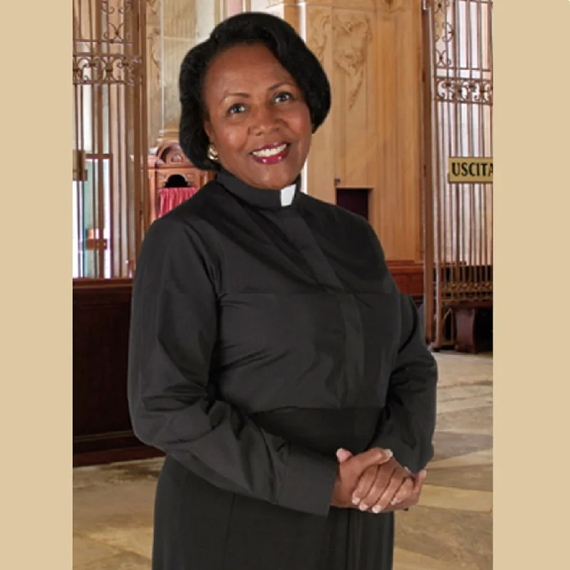 R.J. Toomey "Women's Classic" Long Sleeve, Tab Collar, Black Clergy Shirt Trendy Button-Front Short Sleeve