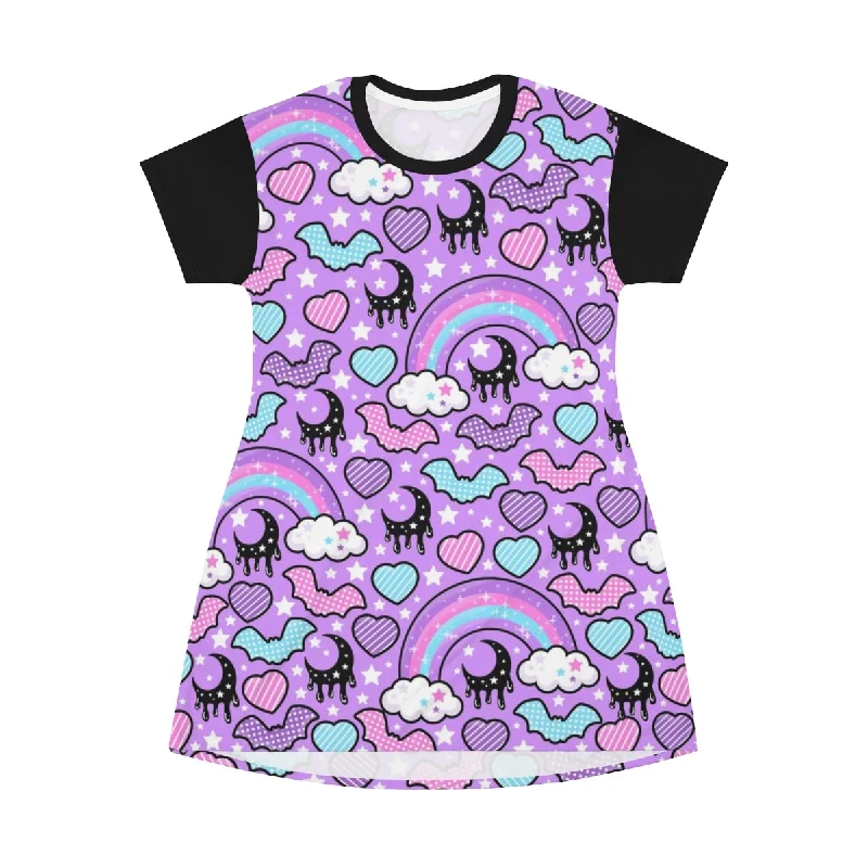 Rainbow Spooky Bats Purple All Over Print T-Shirt Mini Dress Polka Dot Checkered Tartan Rainbow Spooky Bats Purple All Over Print T-Shirt Mini Dress Polka Dot Checkered Tartan