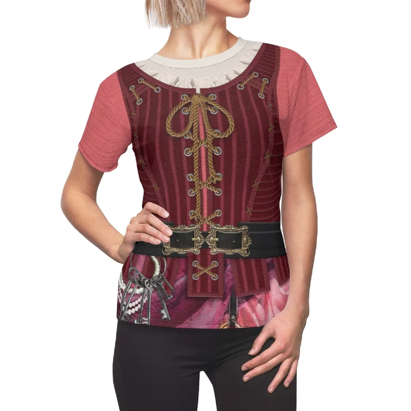 Redhead Women's Shirt, Pirates of the Caribbean Costume Trendy Button-Front Short Sleeve
