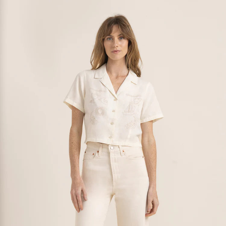 ROARK Women's Camp Shirt Coconut Comfortable Peplum Short Shirt