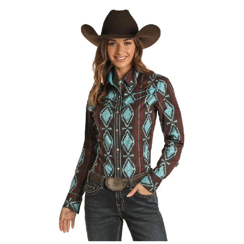 Rock & Roll Cowgirl Juniors Aztec Print Long Sleeve Snap Western Shirt Soft Flowing Short Shirt Rock & Roll Cowgirl Juniors Aztec Print Long Sleeve Snap Western Shirt Soft Flowing Short Shirt