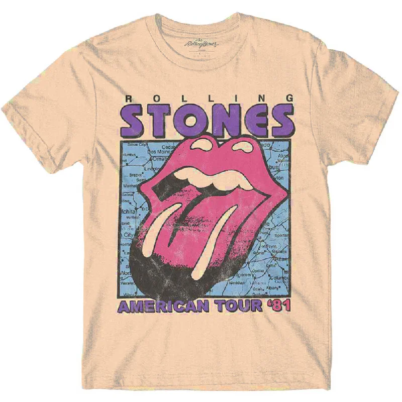 The Rolling Stones | Official Band T-Shirt | American Tour Map Thin T-Shirt Open Front Quick Dry