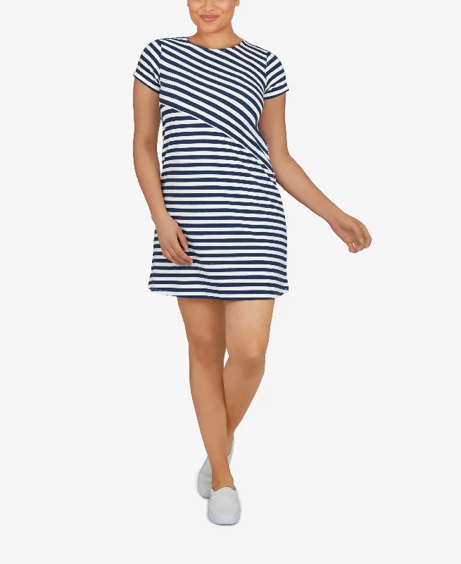 Ruby Rd. Petite Size Silky Stripe T-shirt Dress Knit Fabric Woven Fabric Fleece Fabric